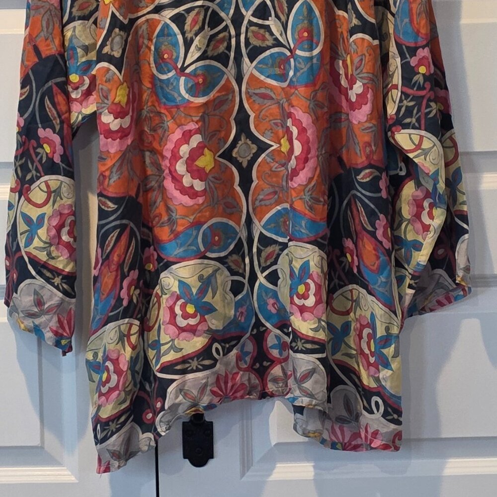 EUC: JOHNNY WAS Lentine Scarf Print Silk Blouse - Picture 6 of 9